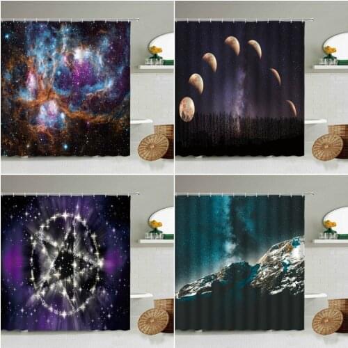 Starry Sky Shower Curtains Universe Planet Track Bathroom Home Decoration Waterproof Polyester Fabric Curtain Toilet Partition