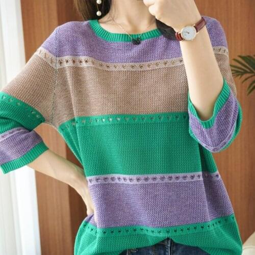 Women Striped Pullovers Sweater 2021 Autumn Soft Loose O Neck Thin Knitted Pullover Tops Winter Korean Casual Simple Chic Jumper