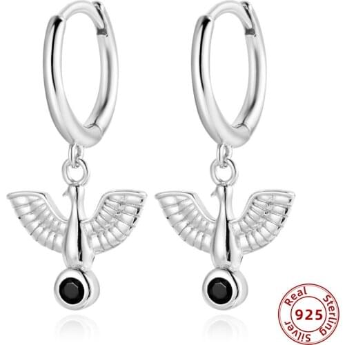 925 Sterling Silver Dove Wings Earrings For Women Fine CZ Small Ear Bone Huggies bird Drop Earrings Silver Jewelry
