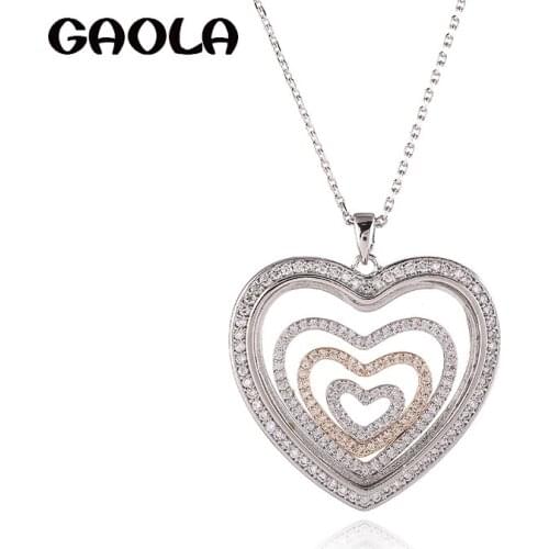 GAOLA Vintage Heart Necklaces Love Pendants Silver Color Cubic Zirconia Jewelry For Women Accessories GLD1397