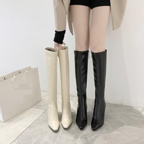 2020 Fashion Knee High Boots Womens Winter Boots Thick High Heel Long Boots Round Slip On British style Shoes Woman Knight boot