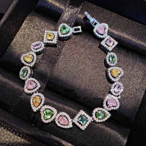 New Fashion Ladies 925 Sterling Silver Candy Color Irregula Zircon Crystal Bracelet Female Women Link Chain Bangles Jewelry