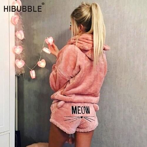 Women Pajamas Set Winter 2018 Autumn Flannel Warm Pyjamas Women Homewear Lingerie Animal Sleepwear Cat Pijama Mujer Pijama Femme