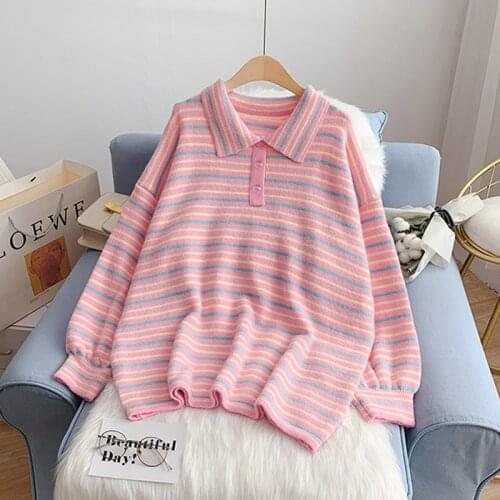 Sweet Japanese Striped Women Sweater 2021 New Arrival Autumn Winter Pullovers Korean Chic Preppy Style Knit Sueter Mujer Jumpers