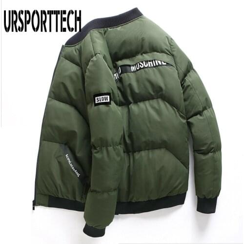 Winter Jacket Men Baseball Collar Letter Print Thick Warm Parka Korean Fashion Handsome Short Cotton Padded Jacket Outwear Coats
