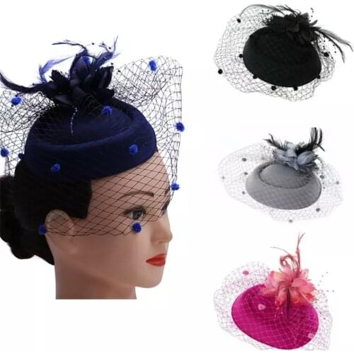 Popular Bride Hat Hair Accessories Retro Short Hair Feather Flower Jewelry Veil Hair Clip For Women Performance Hairpin