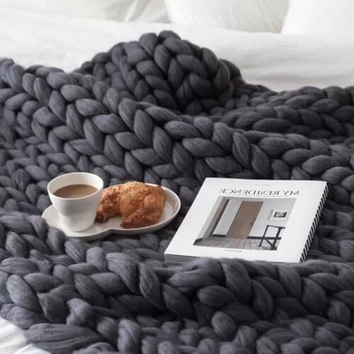 13color Hand Chunky Knitted Blanket Thick Yarn Wool-like Polyester Bulky Knitted Blankets Winter Soft Warm Throw Drop Shipping