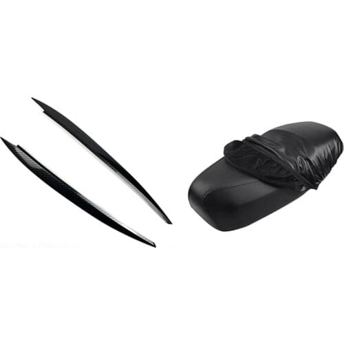 2 Set Car Accessories: 1 Set Headlights Eyebrow Eyelids Sticker & 1 Pcs Motorcycle Scooter Leather Seat Cushion Cover