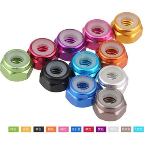 2pcs M4 Aluminum alloy locks loose lock nut self-locking nylon ring color screw cap