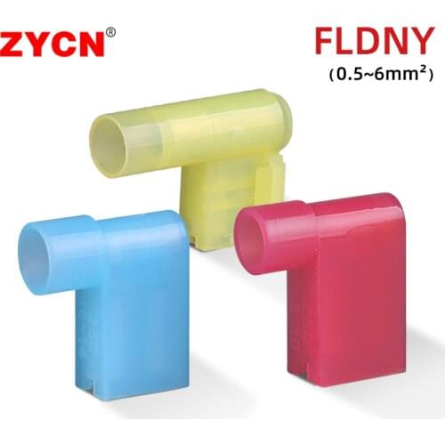 20pcs Nylon Flag Female Insulated 6.3 Plug Right Angle Spring Crimp Terminals Cold Pressed FLDNY 0.5-6MM2 Copper Core