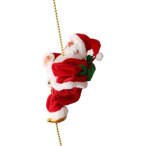 2021 Christmas Funny Electric Animated Climbing Santa Claus on 3ft Beads Chain Musical Moving Figure Christmas Ornament