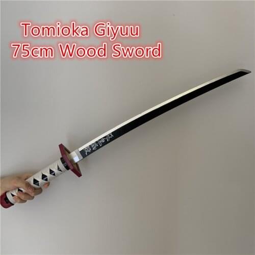 75cm Sword Weapon Demon Slayer Tomioka Giyuu Black Purple Sowrd Cosplay 1:1 Anime Kimetsu no Yaiba Ninja Knife Wood Prop Model