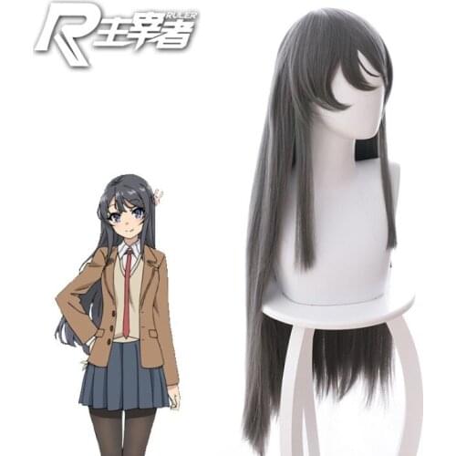 Anime Rascal Does Not Dream Of Bunny Girl Senpai Sakurajima Mai Cosplay Wigs Synthetic Hair Long Straight Gray Hair Headgear Rol