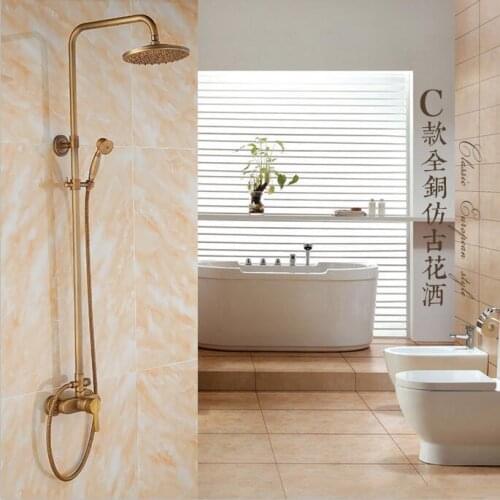 Free Shipping Antique Shower Set Bathroom Wall Rainfall Shower Copper Brass Retro Style Shower Mixer ZR04