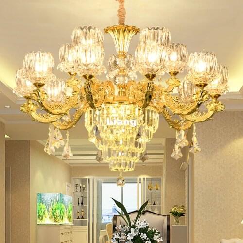 Free Shipping Modern Luxury Lobby Crystal Chandelier Lighting Golden Classical Crystal Lamp Stair Zinc Alloy Crystal Chandelier