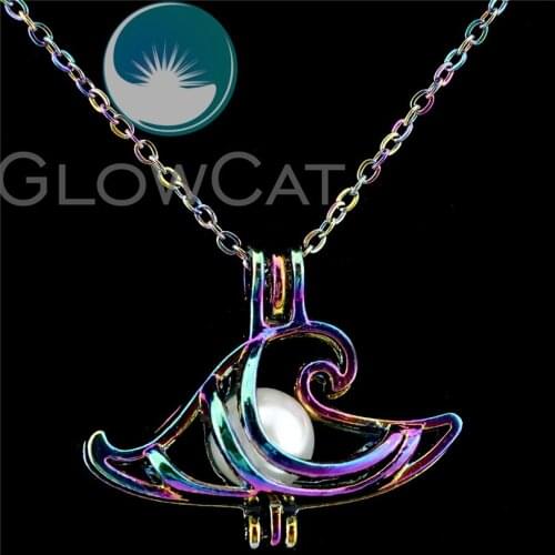 C262 Rainbow Color Sea Wave Beads Cage Essential Oil Diffuser Aroma Stone Pearl Cage Locket Necklace
