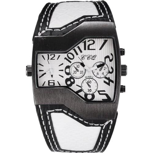 Cool Quartz Watches for Men Leather Belt Mens Big Dial Dual Time Zone Watch Top Brand Business Clock Male Sport Wristwatches