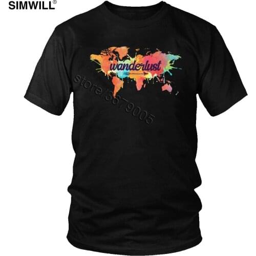 Purple Arrow Watercolor Wanderlust World Map T Shirts Mens Cotton Travel Shirts Short Sleeve Round Neck Tee Large Size T-shirt