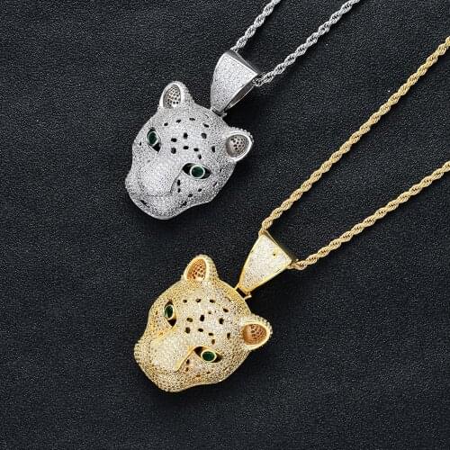 Freewear Iced Out Leopard Head Pendant Necklace Hip Hop Punk Style Jewelry Party Rave Accessory Animal Necklaces