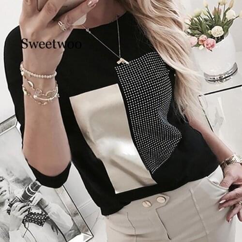 Tee Shirt 2020 summer O Neck Long Sleeve T Shirt Women Color Patchwork T-shirt Casual Ladies Tops