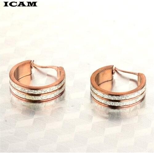 ICAM Fashion Geometric Stainless Steel Rose With Silver Circle Hoop Earrings for Womens Girls Punk Jewelry
