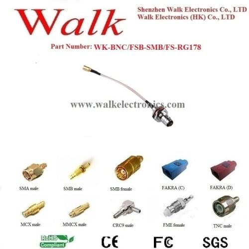 BNC female SMB female RG178 cable, bnc smb cable, bnc smb cable adapter, bnc cable