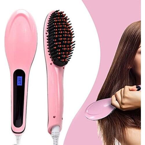 Ceramic Hair Straightener Brush Fast Straightening Electric Hair Comb LCD Display Digital Heating Hair Brush Care Styling Tools