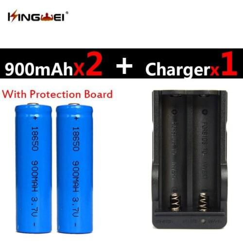 KingWei 2Pcs Protected 18650 3.7v 900mAh rechargeable Li-ion battery+one charger for flashlight 18650 double charger EU/US plug