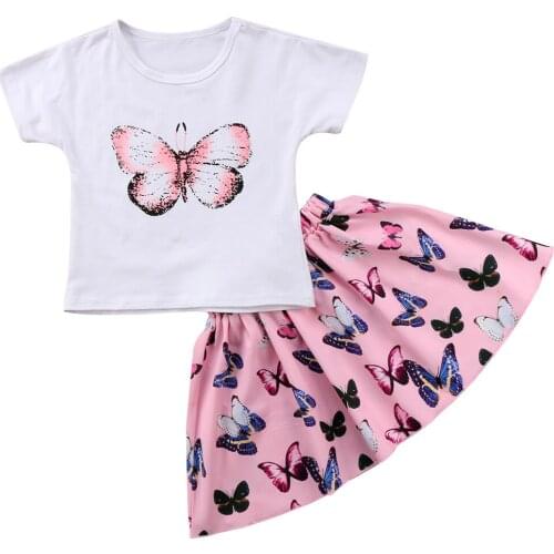 Citgeett Kids Baby Girls Short Sleeves butterfly T-shirt+Skirts Pink 2pcs Set Butterfly Dress Toddler Outfits Summer Set Clothes