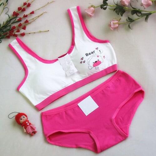 Print Cartoon Teenage Girls Underwear Set Cotton Young Girls Training Bra Sizes Free 8-15 Years Teens Bra Set for Children RU