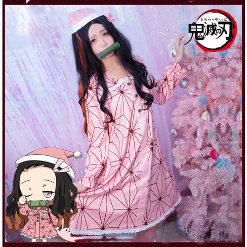 Kimetsu no Yaiba Kamado Nezuko Cosplay Costume Anime Demon Slayer Nezuko Sleeperwear Women Casual Dress Halloween Party Uniforms
