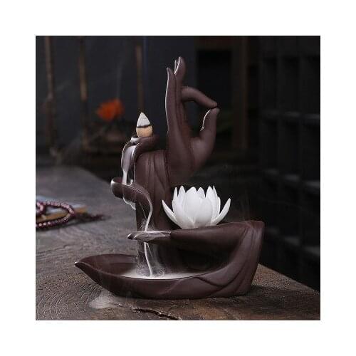 Zisha backflow incense burner, lotus and bergamot without phase, white porcelain handmade flower Zen backflow incense burner