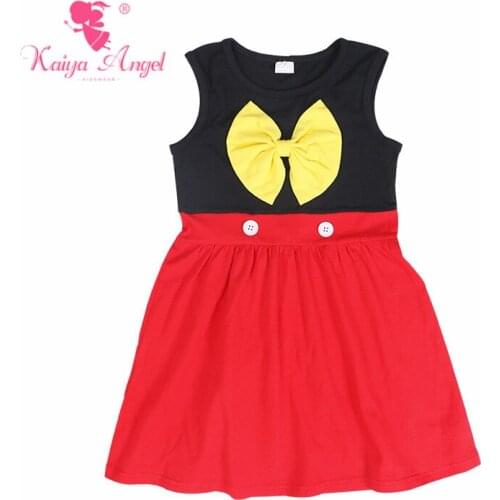 Kaiya Angel Hot Toddler Girl Black Red Cotton Princess Dress Yellow Bow Birthday Wedding Party Boutique Summer Kids Clothes