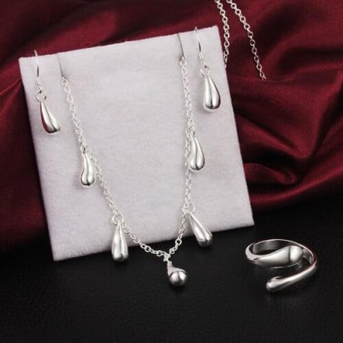 Hot charm 925 sterling Silver water drop earrings ring necklace Jewelry set for woman classic party wedding fashion Holiday gift