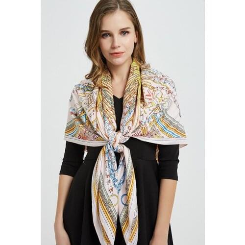 KOI LEAPING new woman Fashion silk scarf flower Printing 130 big square scarf decoration wife Gift headscarf high quality shawl