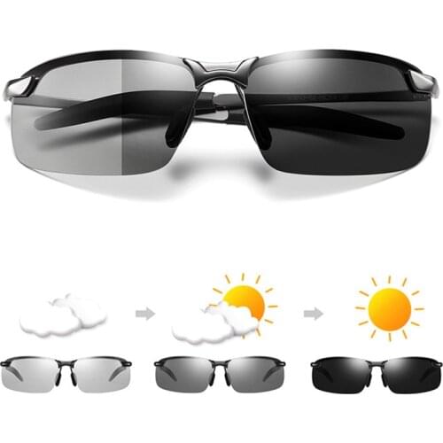 Upgrade Alloy Photochromic Sunglasses Men Polarized Chameleon Glasses Change Color Sun Glasses Day Night Vision Driving Goggles