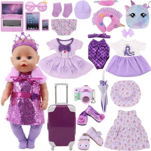 Purple Series Doll Clothes Accessories Disneeys Skirt For 43Cm New Born Baby & 18 Inch American Doll,Generation Dolls Shoes Toys