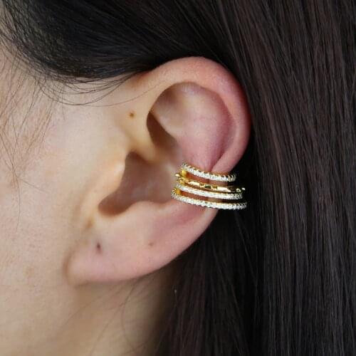Wholesale gold silver color multi band earring cuff jewelry with cz paved women lady luxury wedding korean earring jewelry