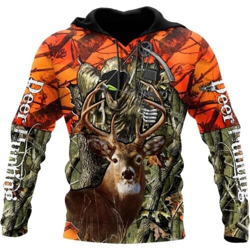 Autumn Fashion Hoodies Hunting Deer Orange Camo 3D Printed Mens Sweatshirt Unisex Zip Pullover Casual Harajuku Streetwear