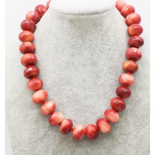 Pink red jade roundel 12*16mm faceted nature necklace 17inch FPPJ wholesale beads