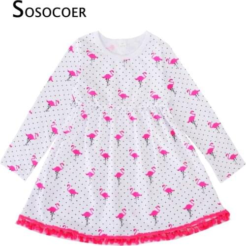 SOSOCOER Girls Dresses Flamingo Pattern Tassel Children Birthday Dress New 2017 Autumn Cartoon Animal Long Sleeve Kids Clothes