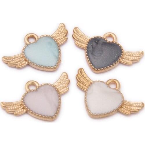10pcs 22*14mm Enamel Love heart Wing charms metal gold Alloy Pendant Diy Necklace Hanging Jewelry making handmade Accessories