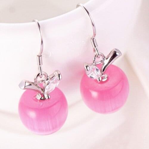 Silver Plated Fruit Shape Many Colors Cat Eye Stone Dangle Earrings for Women Christmas Gift Jewelry