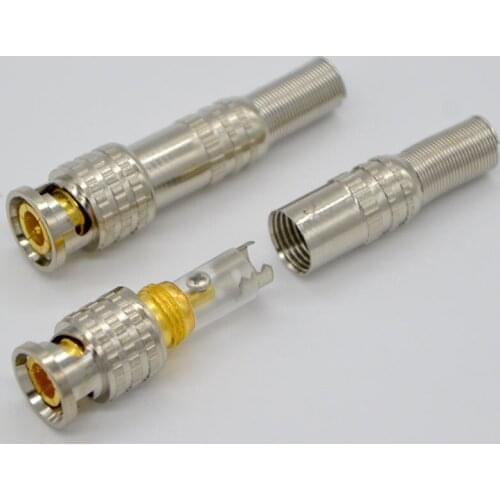 10pcs Pure Copper BNC Solder-Free Connector, To Monitor BNC Head 75-3-4-5 Video Cable to Gold Pin Q9 Head Coaxial Connector