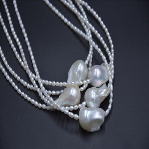 Freshwater pearl white reborn keshi drop baroque +rice necklace wholesale 17inch