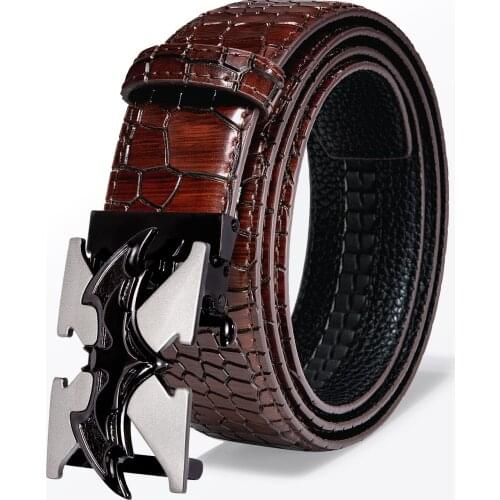 Genuine Leather Mens Belt High Quality Metal Automatic Buckle Belts Crocodile Pattern Cowskin Leather Belt Male Strap DiBanGu