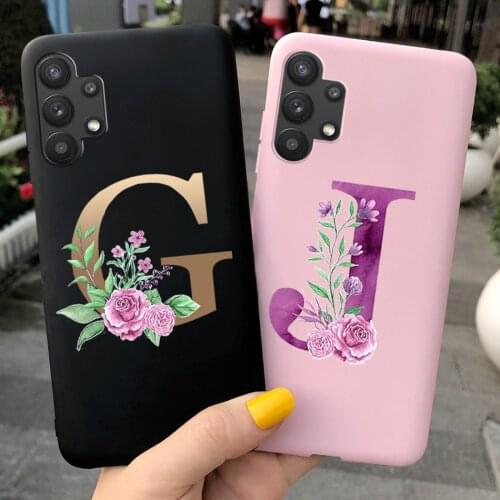 Cute Letters Floral Pattern For Case Samsung Galaxy A32 Coque Samsung A32 5G A 32 SM-A325F A326B Candy TPU Soft Silicone Cover