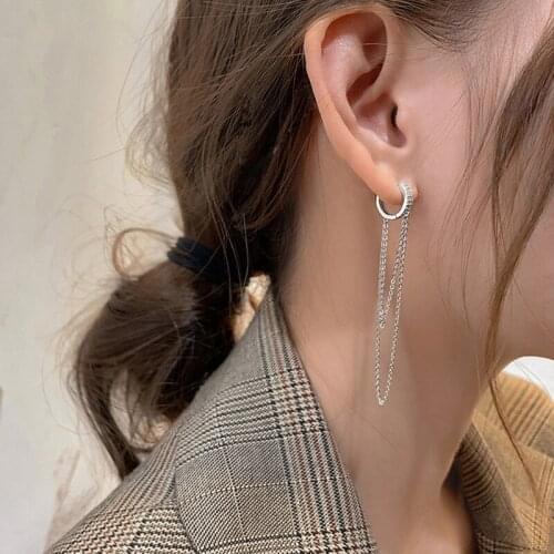A Girl' 1Pcs Korean Style Light Luxury Design Elegant Temperament Flashing Zirconia Women Long Tassel Chain Earrings