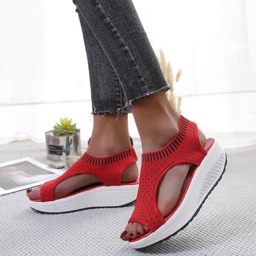 Fish mouth sandals 2021 new womens shoes fashion thick-soled wedges with Roman wind flying woven breathable large size sports
