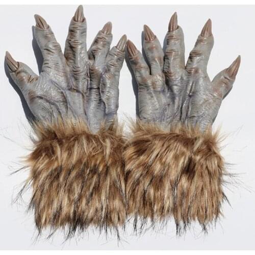 Gray Brwon Glove Werewolves Cosplay Gloves Wolf Claws 1 Pair Gloves Halloween Cosplay Accessory Carnival Disguisment One Size